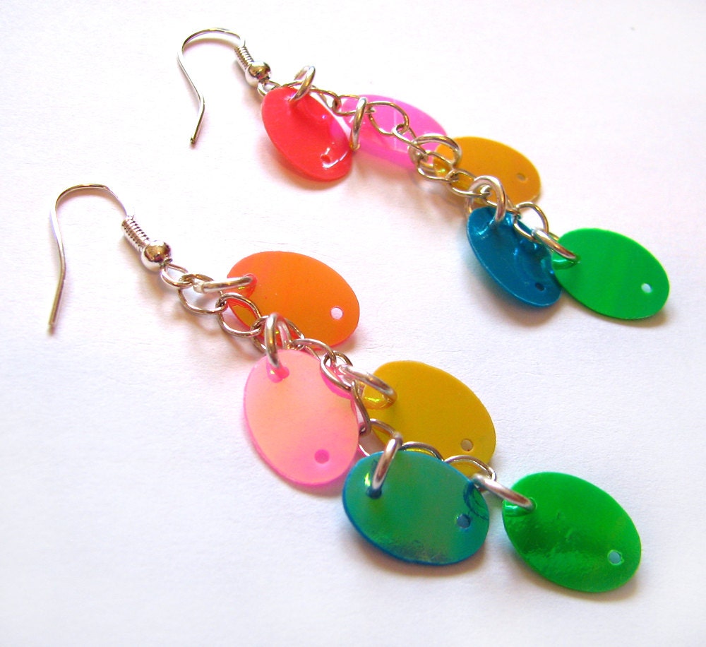 Fiesta - colorful sequins earrings, sterling silver earwire, copper wire
