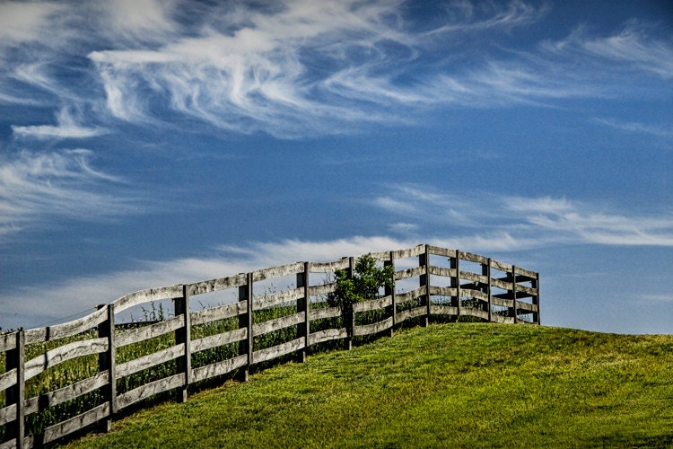 Wooden Farm Fence on the Crest of a Hill with Cirrus Clouds No.514