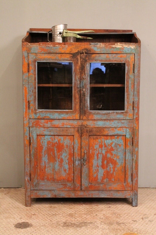 Clearance Item Vintage Distressed Blue Rustic Storage Kitchen Bathroom Cabinet