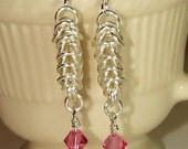 Earrings Swarovski Pink Silver Plate Dangle