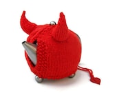 Knit tea cosy red devil horns Halloween novelty tea cozy unique unusual cozies Made to Order