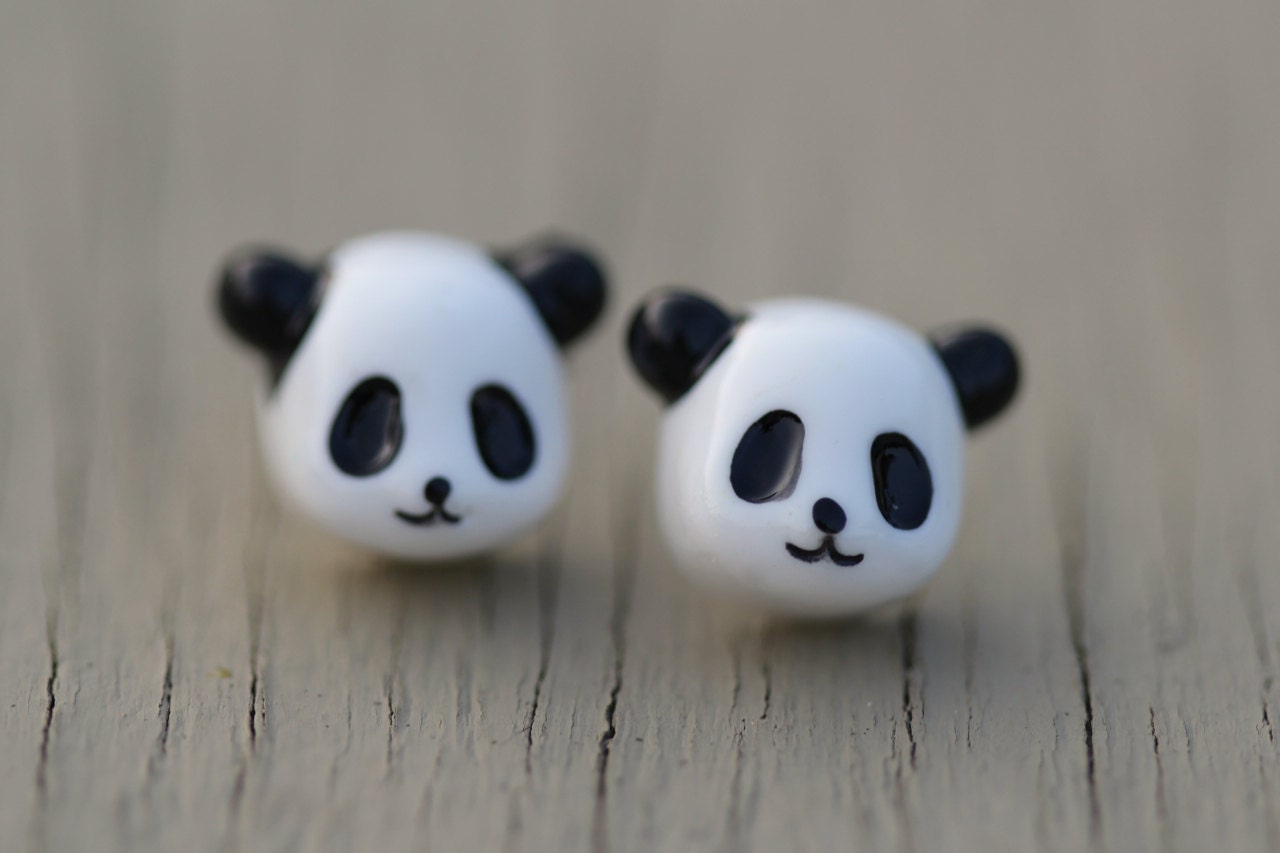 Panda Bear Stud Earrings : Black and White Panda Stud Earrings, Sterling Silver Plated Posts, Simple, Fun, Animal, Zoo, Asia, Asian, Cute
