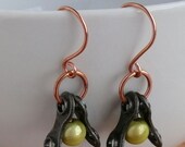 Bike jewelry cycling earrings recycled metal bicycle chain yellow glass
