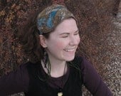 Crazy Patchwork Headband - Yellow Blue - Wearable art