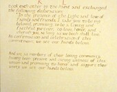 Simple Quaker marriage certificate, short text, hand calligraphy, personalized