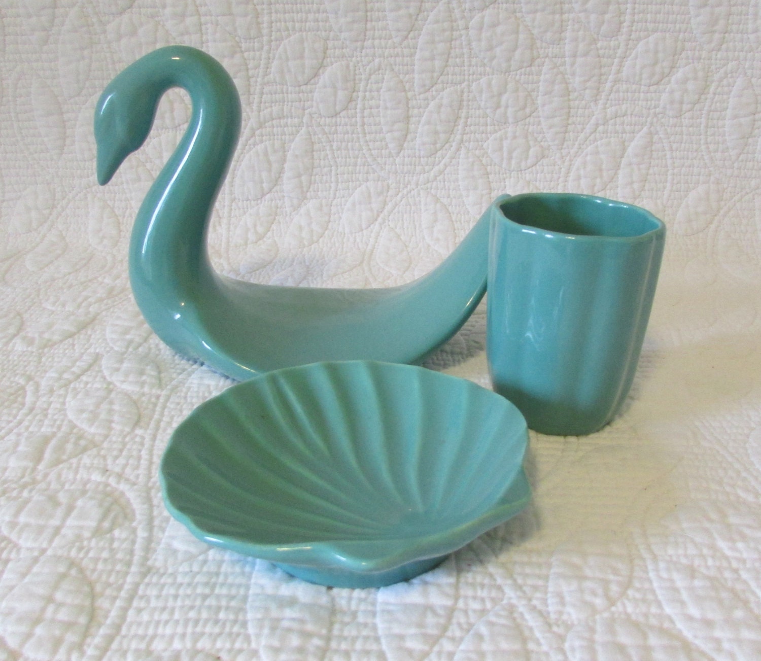 Ceramic Bathroom Set  Teal / Aqua Soap Dish