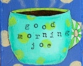 Original Painting - Mixed Media - Acrylic Paint - 4x4 canvas - Turquoise and Blue with Green Polka Dots Coffee Mug on Etsy