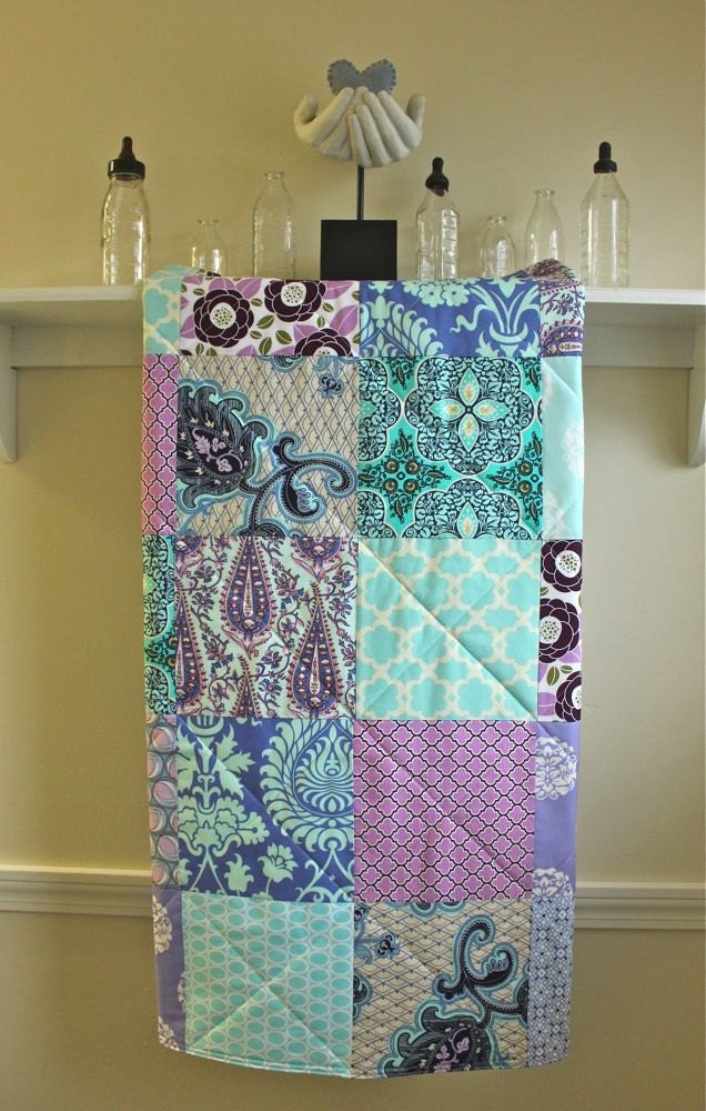 Modern Baby Quilt - Patchwork - Lavender and Aqua - Baby Girl Quilt