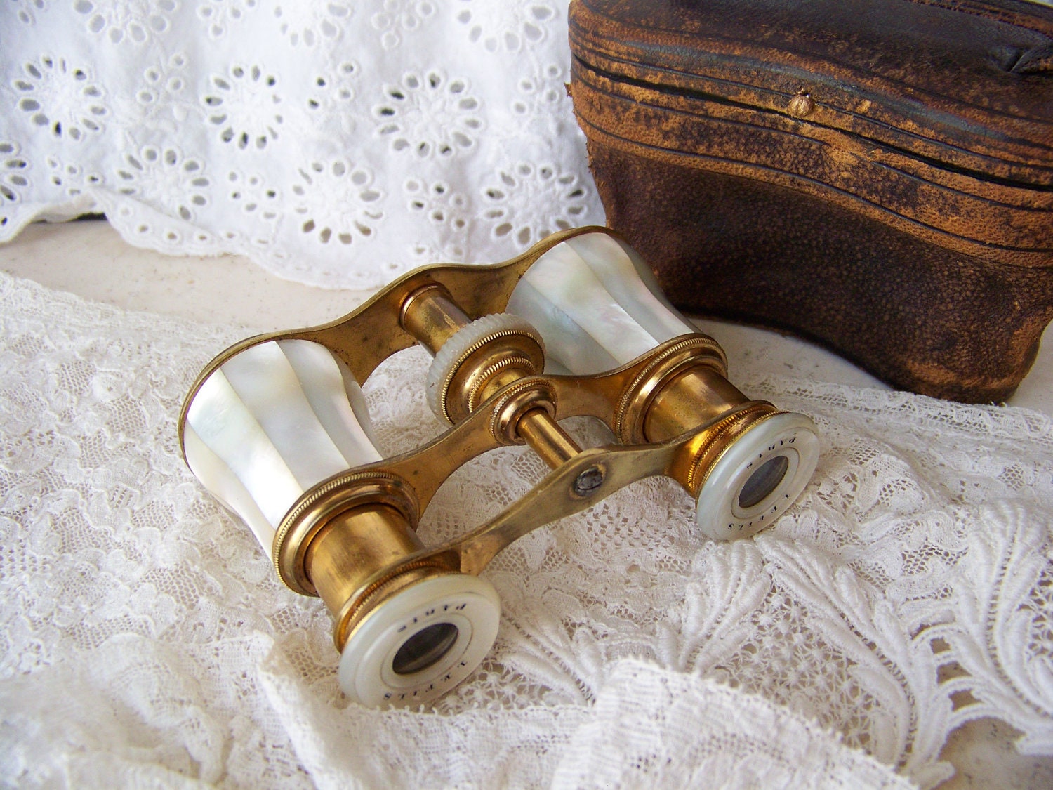 Antique Mother of Pearl Opera Glasses with Original Case