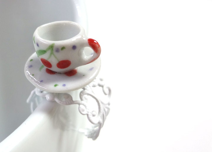 Sweet Cherries White and Red Miniature Tea Cup Ring - Glamour365
