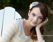 Shabby Chic Headband in Gray & Yellow, Flower Headband for Women and Girls, Adult Hair Accessories