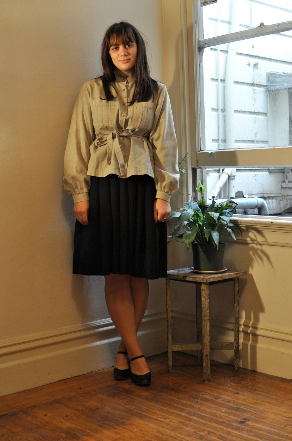1980s Does 40s Linen Jaeger Blouse
