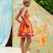 RUNWAY WINNER handmade 'Tangerine Patchwork' fitted bodice full skirt, side seam pockets, separate petticoat