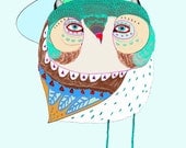 Baby Owl Dude. Limited edition art print by Ashley Percival. Owl Illustration.