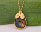 Personalized Necklace - Rainbow Labradorite Necklace -  Personalized Jewelry - Custom Stamp Initials