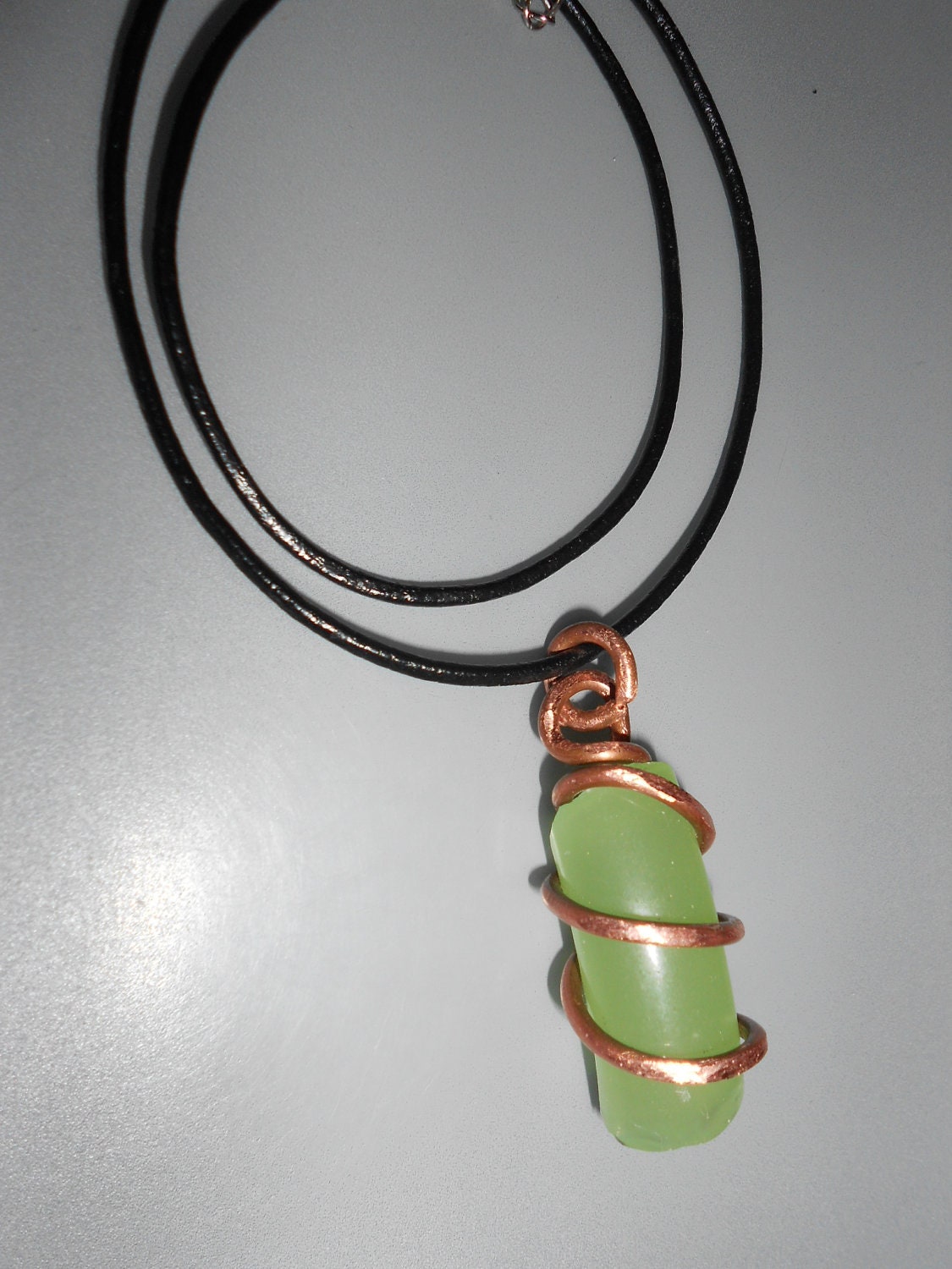 Green Jade Copper Pendant Necklace Unique Handmade One Of A Kind Pendant