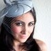 Gray Fascinator - Gray Round Felt Sinamay Hat w/ Feathers and Satin Ribbons