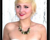 Pearl and Crystal Bib Necklace Beaded Ivory Green Gold Copper Chunky Necklace Cluster Necklace Prom Wedding Bridal Quinceanera - Fall Cobra