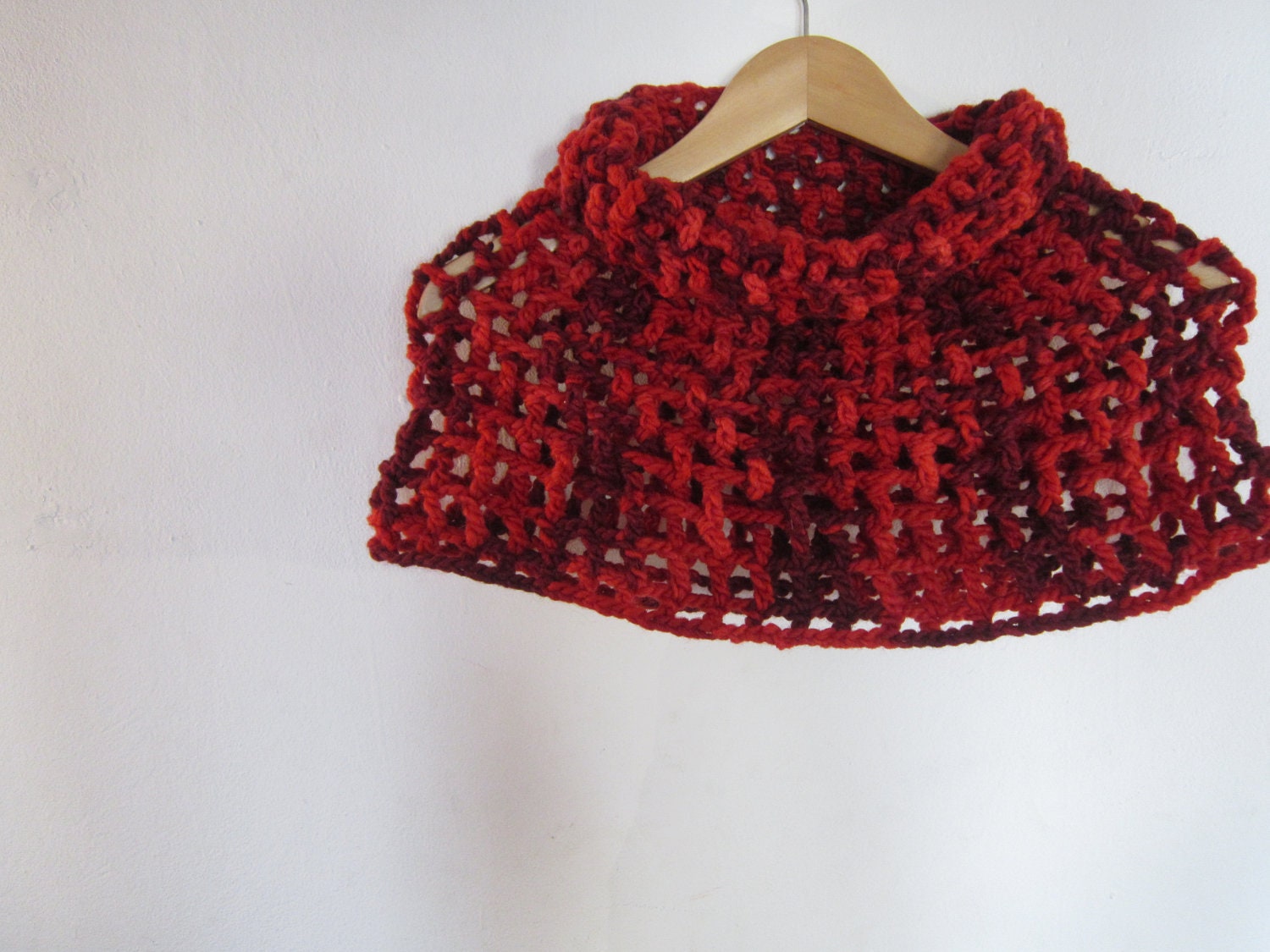 Red Cowl Scarf Neckwarmer Wool Multicolor Crochet Handmade Winter Fashion Accessory Cozy Christmas Gift for Her by dodofit on Etsy