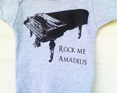 Funny 80s Cotton Baby Onesie Bodysuit - Rock Me Amadeus - Little Music Nerd - Heather Grey