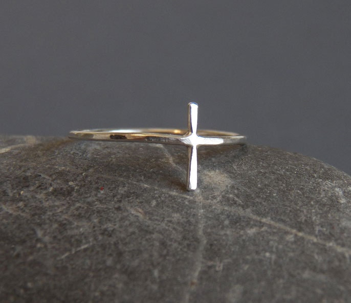 Sterling Silver Cross Ring -  Upright or Sideways style - Handcrafted - Minimal design