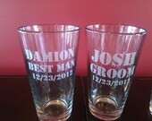5 Groom or Groomsmen Etched pint glass, Best man gift, Groomsman gift, beer glasses, sand blasted, engraved. Stencil army font
