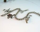 Vintage Silver Charm Bracelet Sterling Kinetic Old Charms Curb Chain 1930s Jewelry