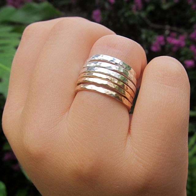 Stacking Rings, 3 Sterling Silver Hammered Rings, Simple Bands, Custom Made For You