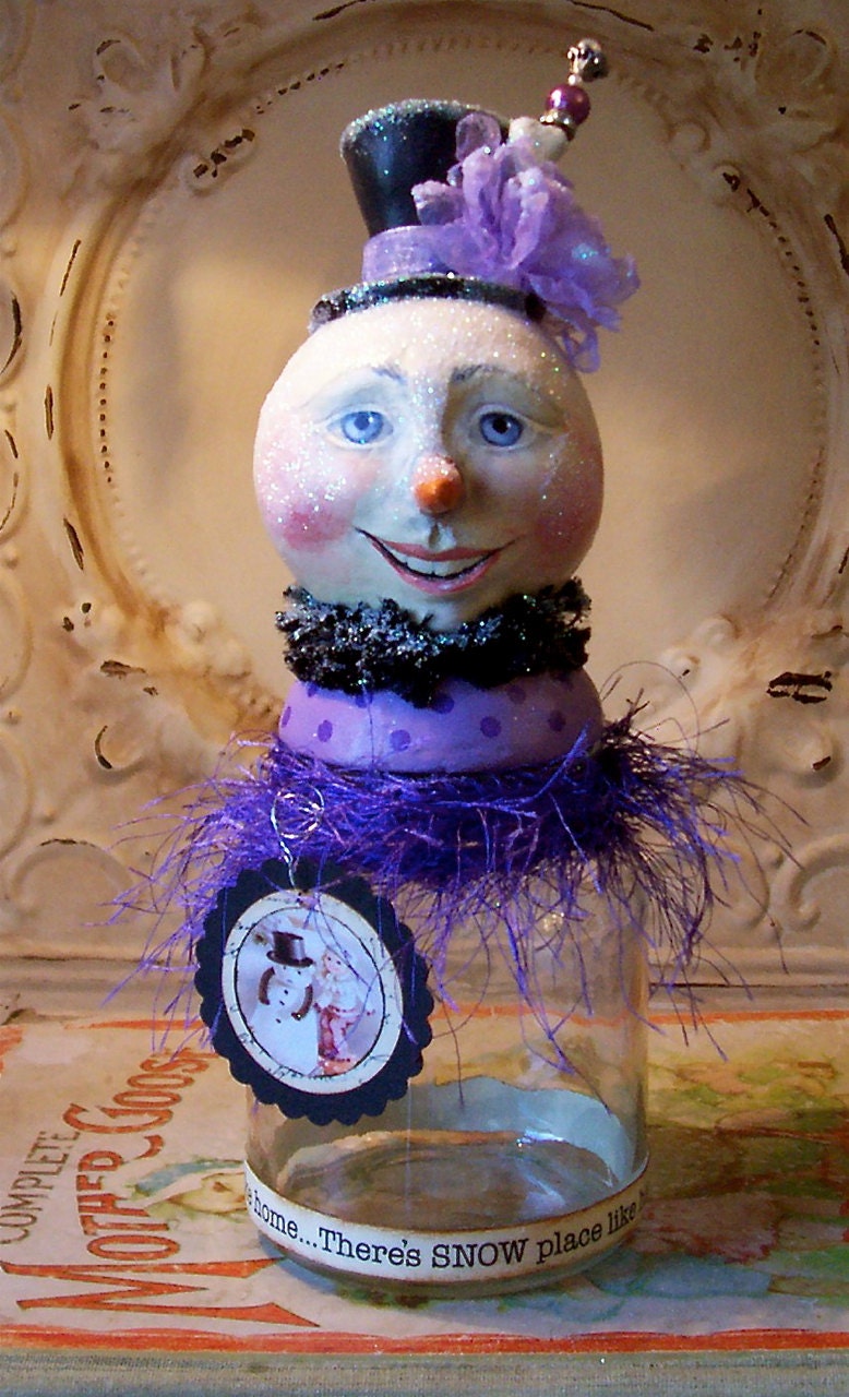 Vintage style Folk Art one of a kind original snowman candy container Primitive Doll Like character