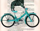 Drawing Illustration Giclee Prints Posters Mixed Media Art Acrylic Painting Holiday Decor Gifts:  BULLDOG DRIVE A MOTOBIKE