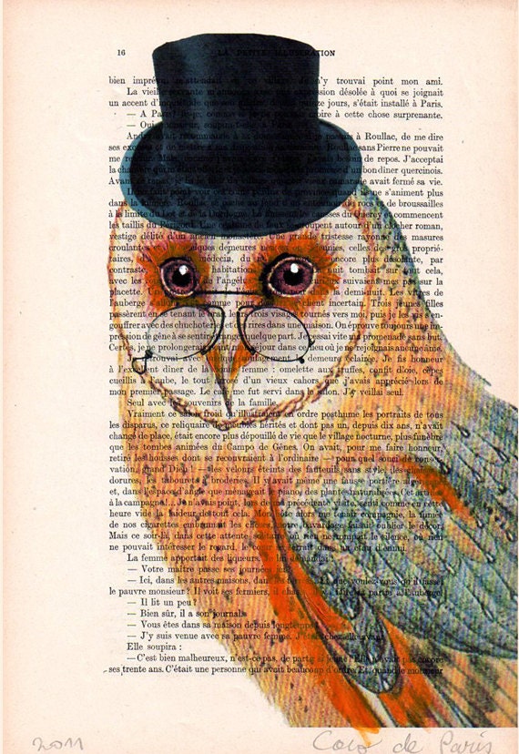 Original Illustration Digital Print Mixed Media  Art Poster Acrylic Painting Holiday Decor Drawing Gift For Him: Clever owl