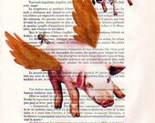 Original painting Acrylic paintings Illustration Original Prints Drawing Giclee Posters Mixed Media Art: Flying pigs with Golden wings