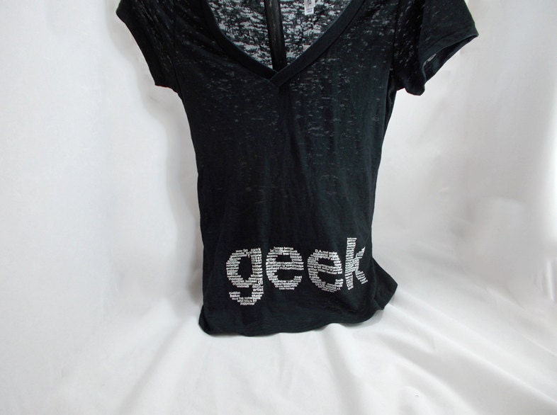 Wordy Geek Sheer Ladies V Neck Shirt