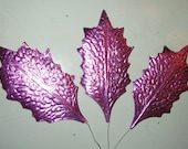 Vintage Metallic PINK Foil Holly Leaves Red Mica Glitter DIY Wreath Art Craft Millinery X1 LG