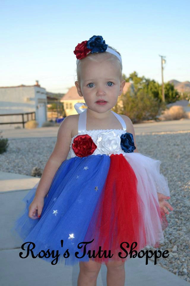 4th of July Tutu Dress and matching Satin Flower Headband Set (up to a 24 inch chest) Il_170x135