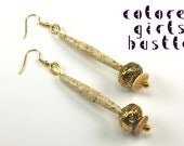 Nude Paper Bead Earrings with Gold Trim