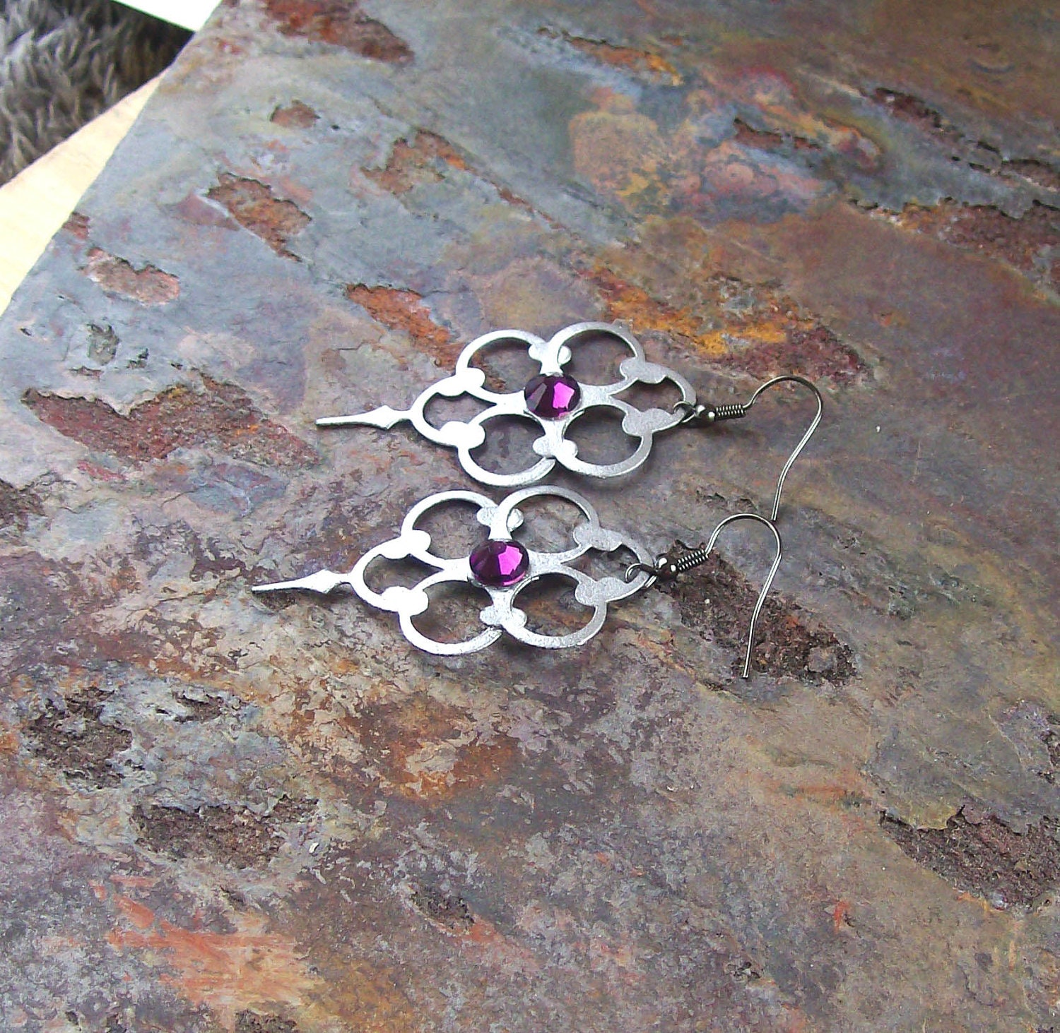 Silver Purple Passion Earrings Gothic Steampunk Neo Victorian