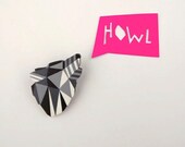 Geometric Wolf Brooch - Black and White