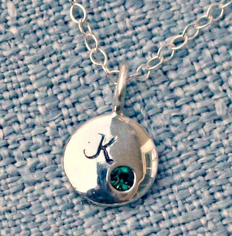 Hand Stamped Jewelry - Initial Necklace - Personalized Charm Necklace - Birthstone Necklace - Mothers Day Gift 