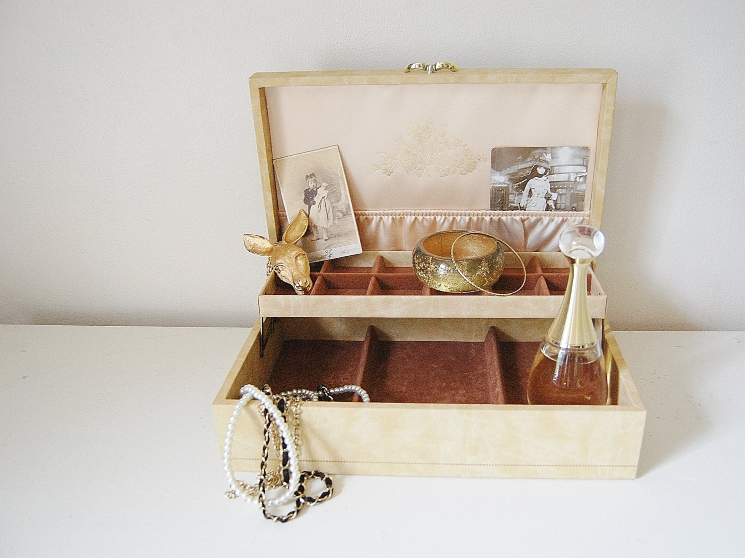 Mele Jewelry Box  Gold And Burgandy Home Decor Boudoir