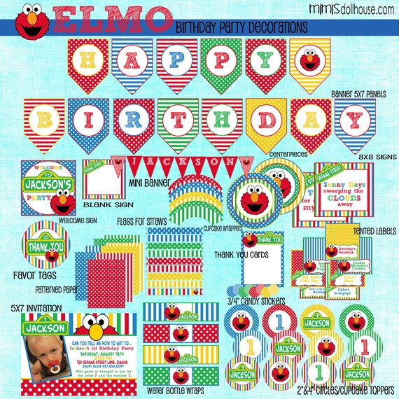 Elmo Decorations- Printable Sesame Street Party Birthday Party Decorations PDF/JPEG Il_570xn
