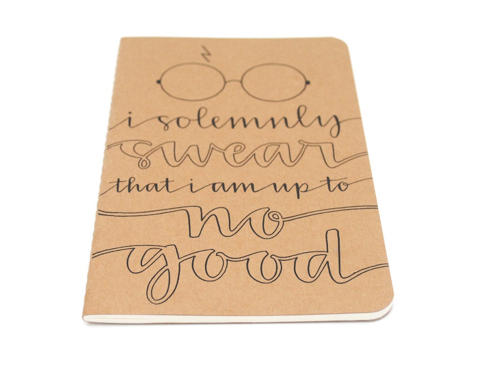 Harry Potter Inspired Journal, I Solemnly Swear That I Am Up to No Good, Brown Kraft, Large Moleskine, Modern Calligraphy and Illustration