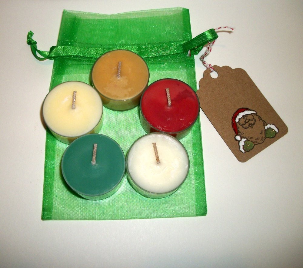 Stocking Stuffer Gift Bag Holiday Soy Candle Tea Lights Set of 5 Prepackaged with Tag