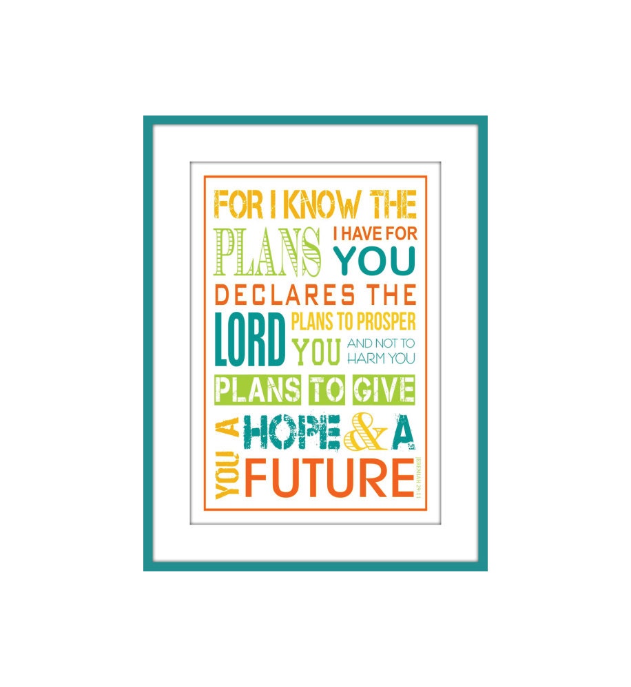 Christian Kids Scripture Wall Art Jeremiah 29:11 5 X 7 with Mat