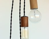 Wood veneered pendant light with 12' cord, plug and switch