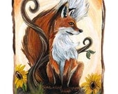 Red Fox Art, Tarot Card Print, Queen of Wands, Sunflower Picture, 8x10 Wall Art, Animal Illustration