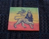 Lion of Judah Wall Plaque with Lion of Judah Woodburning and Rasta Colors.