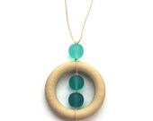Resin and Wood Teething Nursing Necklace/ Breastfeeding Necklace - Teal and Aqua