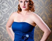 Tarra - 1950s Style Blue Pin Up Dress, Upcycled Strapless Bridesmaid Prom Homecoming Winter Formal Semi-Formal