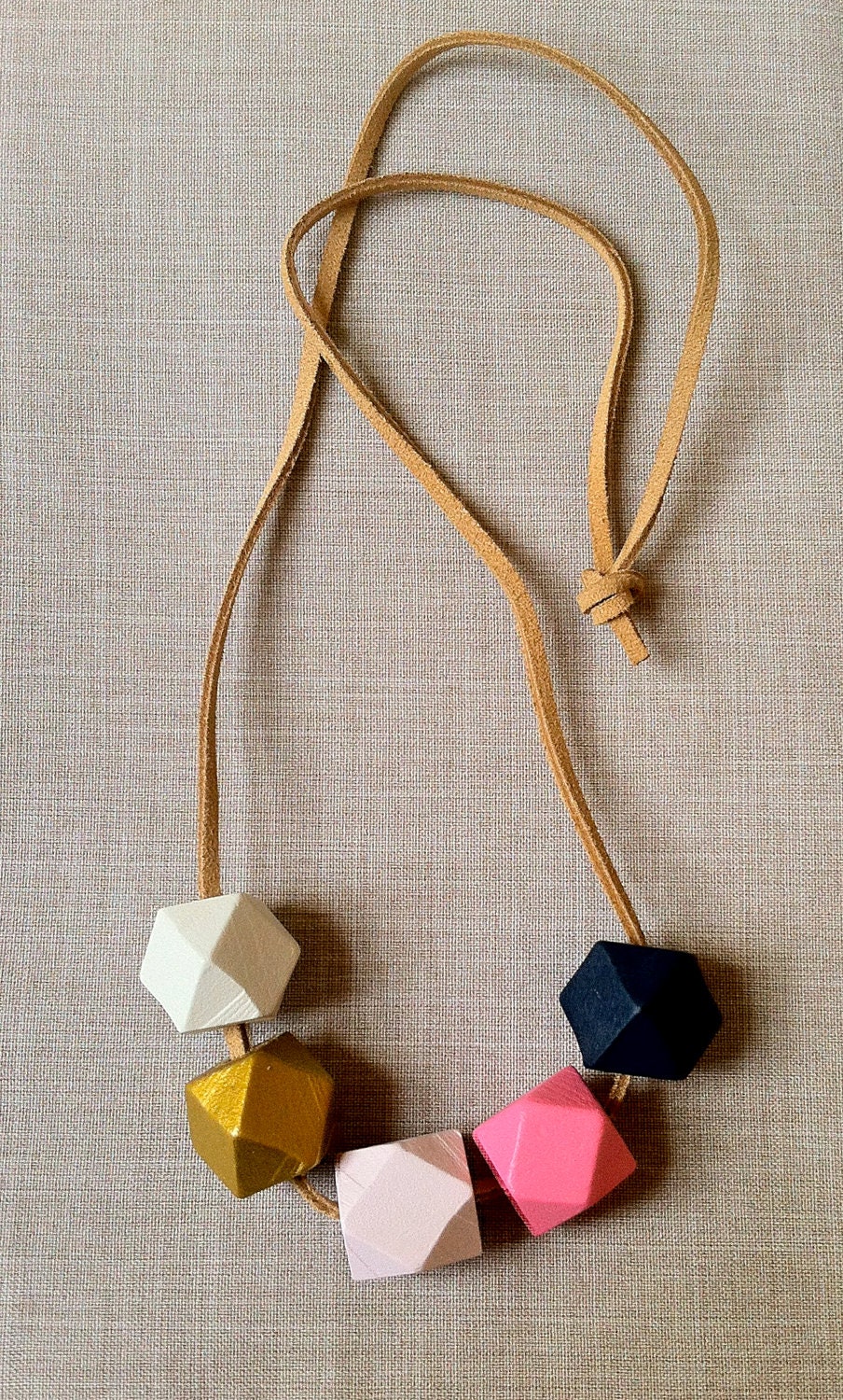 Modern Geometric  Faceted Wood Bead Necklace